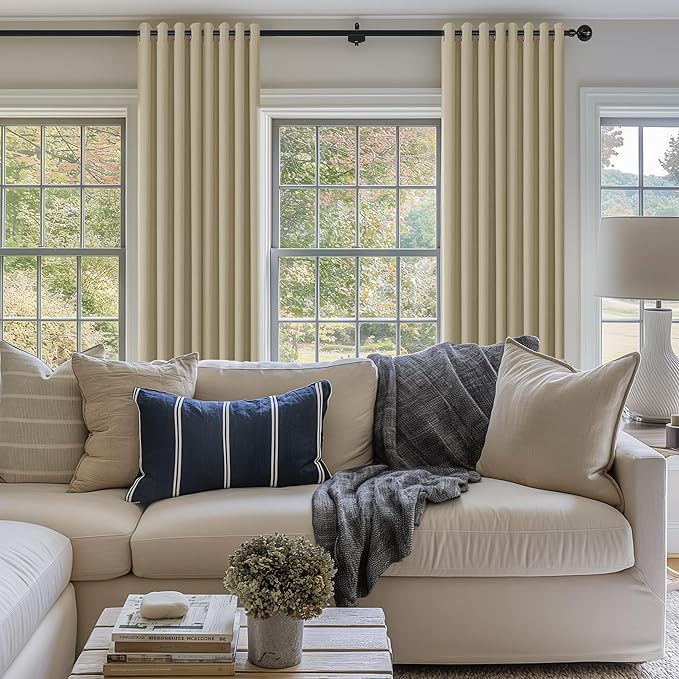 ChrisDowa 100% Blackout Tan Solid Curtains 102 Inches Long 2 Panels for Bedroom Living Room,Farmhouse Room Darkening Thermal Insulated Soundproof Grommet Top Window Treatment Drapes,52x102