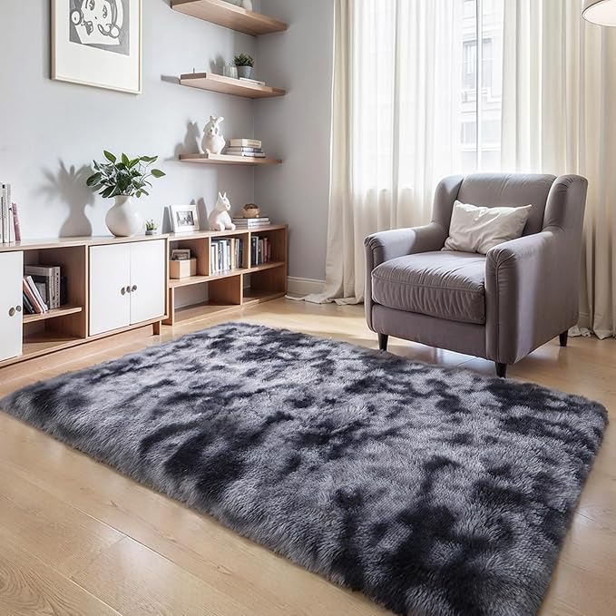 5x7 Thick Tie-dye Dark Grey Shag Rug - Image 6