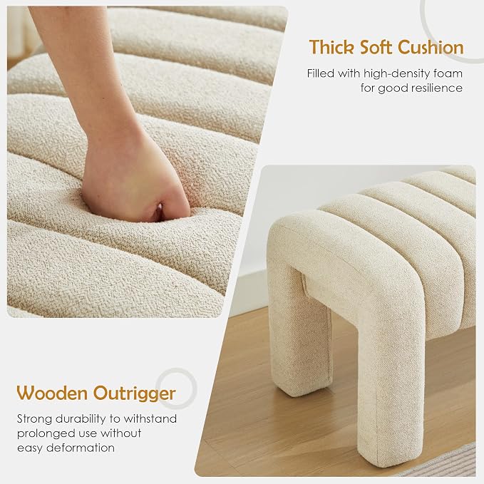 43.3" Bedroom Bench, Upholstered Entryway Bench, Modern End of Bed Ottoman - Image 4