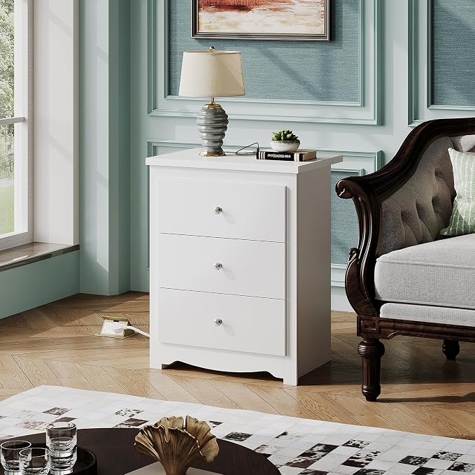 WLIVE Tall Nightstand with Charging Station, Wood Bedside Table, Power Outlets - Image 7