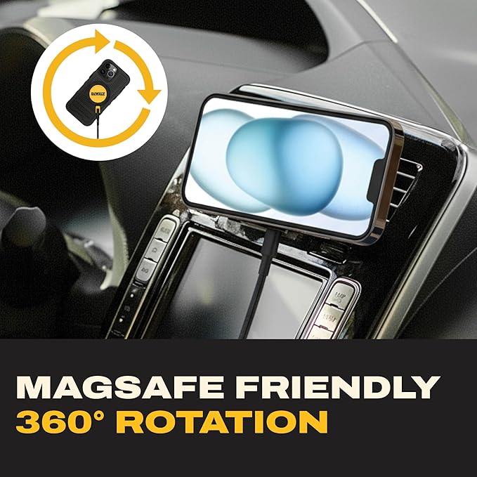 DEWALT Magnetic Phone Holder for Car Kit, Heavy Duty Wireless Charger, Vent Mount, Dash Mount, Charging Mounted Holders Cell Phone Holders for Your Car Accessories for Women Men for iPhone 17 16 15 14