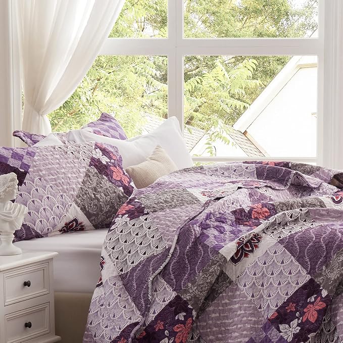 King Size Quilt Set 3 Pieces Lightweight Reversible Bedspread-98''x106'' Soft - Image 7