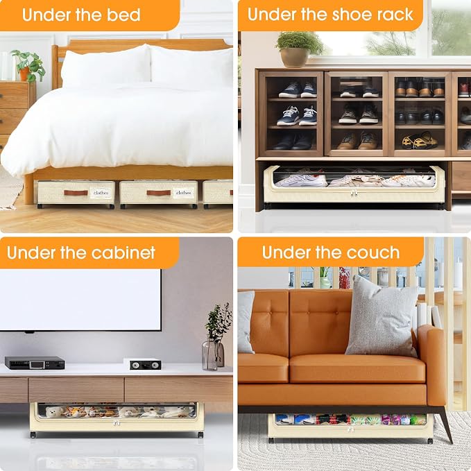 Under Bed Storage with Wheels 3Pack Storage Containers with Clear Window | - Image 7