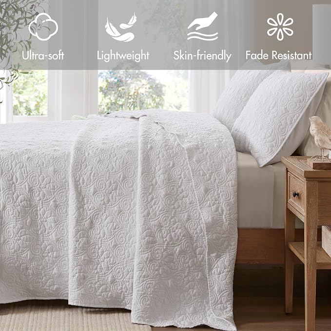 Madison Park Twin Quilt Bedding Set, Cottage-Inspired Damask, Classic Stitch - Image 2