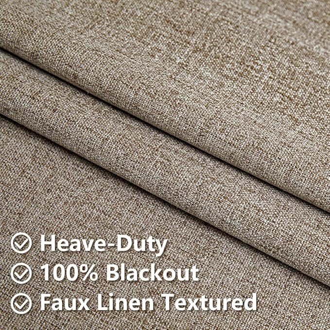 100% Blackout Curtains 108 inch Length 2 Panels Faux Linen Long Drapes - Image 4