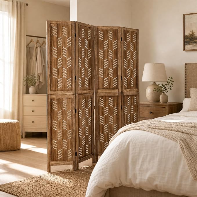 GIANTEX 4 Panel Folding Room Divider, Wood Privacy Screen - Image 2