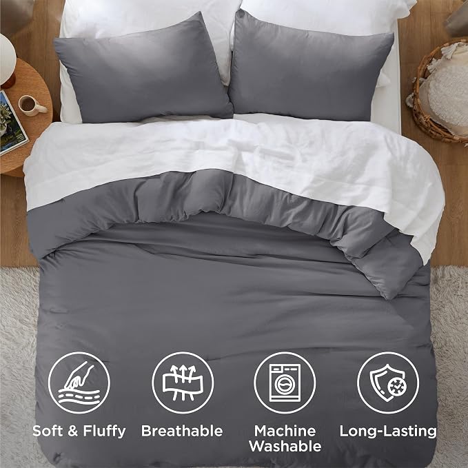 Bedsure Super King Plus Comforter Set, Dark Grey Soft Prewashed Bedding - Image 4