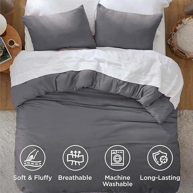 Bedsure Twin/Twin XL Comforter Set, Dark Grey Soft Prewashed Bedding - Image 4