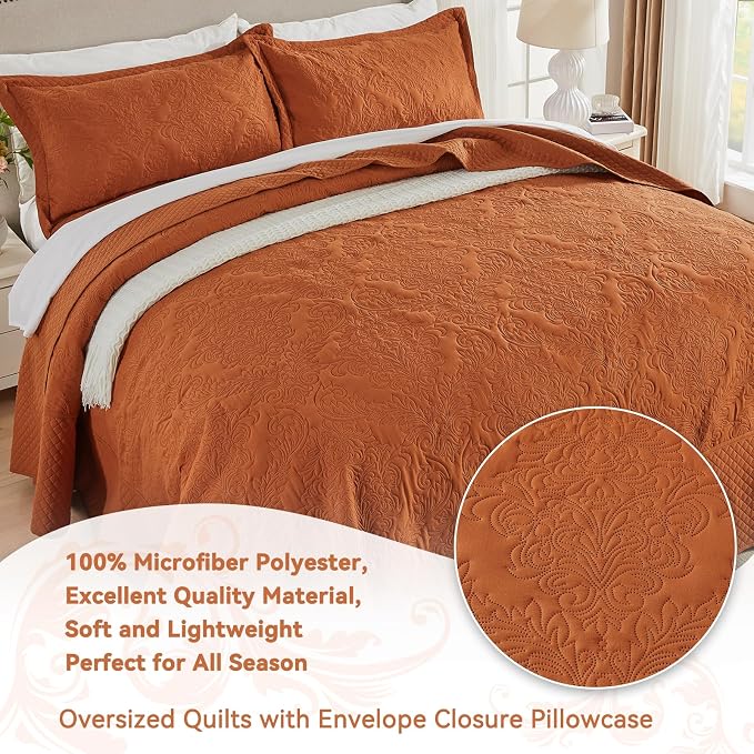 Burnt Orange 138x122 Extra Wide Oversized King Quilts - Image 6
