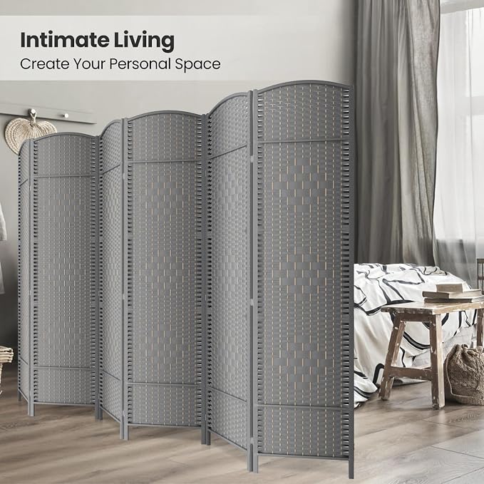 6 Panel Folding Room Divider, Woven Privacy Screen, handcrafted diamond pattern - Image 4