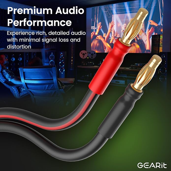 GearIT 14 AWG Speaker Cable with Banana Plugs 14Ga Banana Wire for Bi-Wire Bi-Amp HiFi Surround Sound