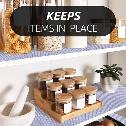 RAY STAR 18X96 Inch Shelf Liner for Kitchen Cabinets, Non-Adhesive Cabinet Liner Washable, PVC Drawer Liner for Dresser Non-Slip Bathroom (Blue Circle)(3 Roll)