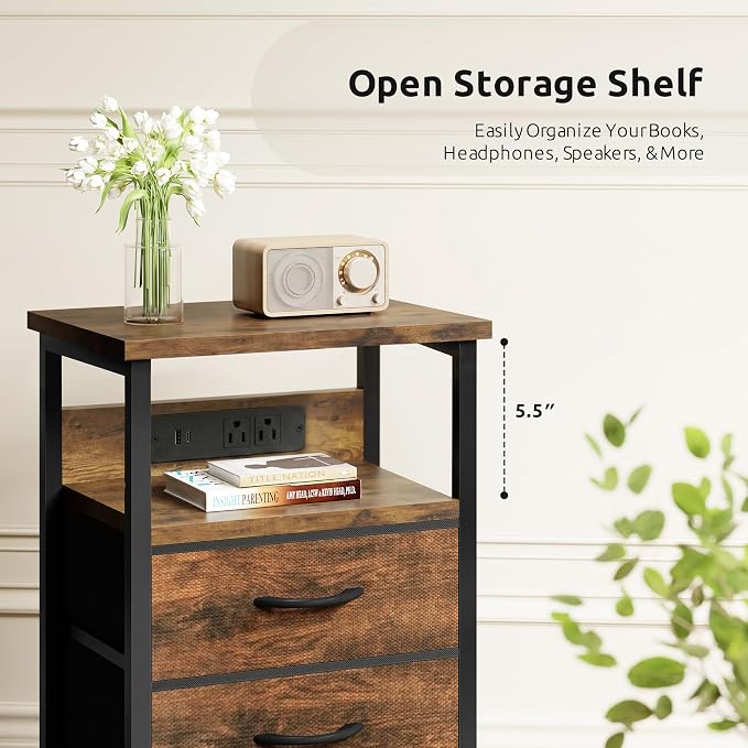 Lazzanto Night Stand with Charger Station, 3 Fabric Drawers, Bedside Table - Image 8