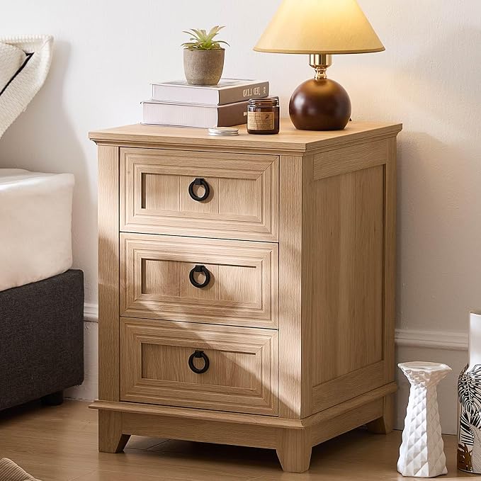 Joaxswe Farmhouse Nightstand, Natural Wood Night Stand Cabinet by Joaxswe