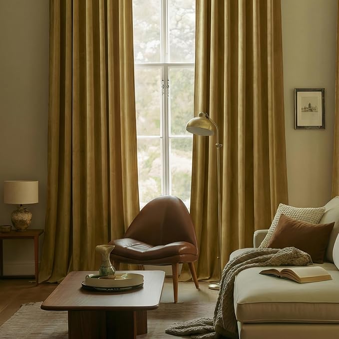 Gold Velvet Blackout Curtains 96 Inches, Floor to Ceiling Drapes Back Tab | - Image 6