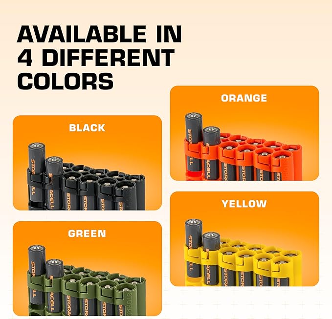 Storacell AA-12 Battery Storage Caddy and Dispenser (Pack of 2), Yellow, Holds 12 AA Batteries (Not Included), Durable & Compact Design, The Original Battery Caddy, Made in The USA