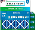 Filterbuy 19.5x19.5x4 Air Filter MERV 13 Optimal Smoke & Allergy Defense (4-Pack), Electrostatic Pleated HVAC AC Furnace Filters Replacement, Made in USA (Actual Size: 19.50 x 19.50 x 3.63)