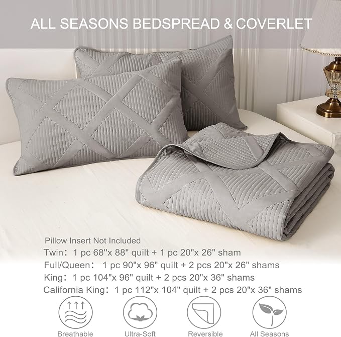 Exclusivo Mezcla Quilt King Size, Light Grey | Soft Bedspreads - Image 6