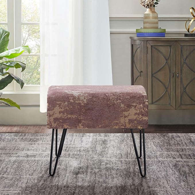 Home Soft Things Jacquard Chenille Ottoman, Kasula-Light Brown, Fuzzy Entry Way - Image 2
