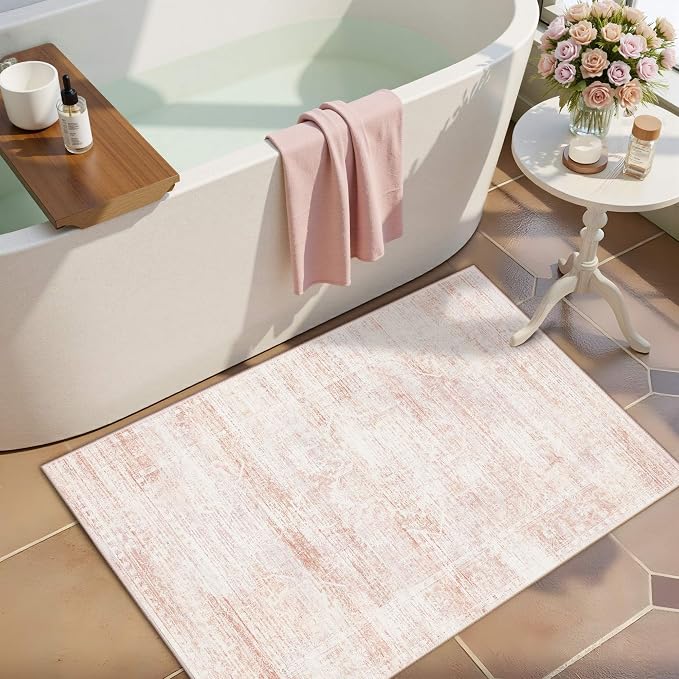 Latte&Fog Entryway Rug 2x3 Washable Non Slip Pink Area Rugs by LatteFog