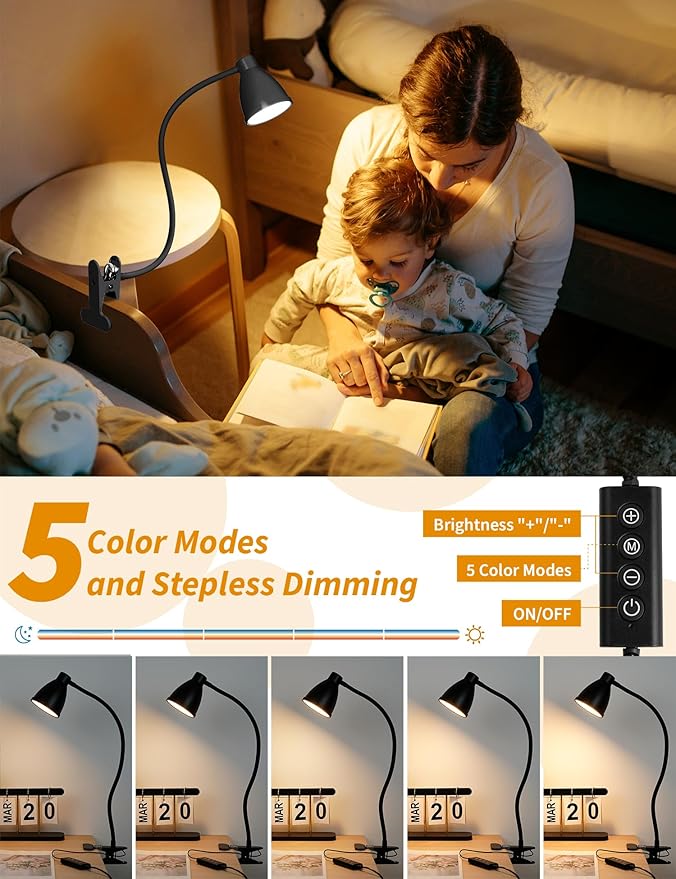 BOHON Desk Lamp 5 Color Modes 10 Brightness Dimmer Reading Light Black | 10W 38 - Image 3