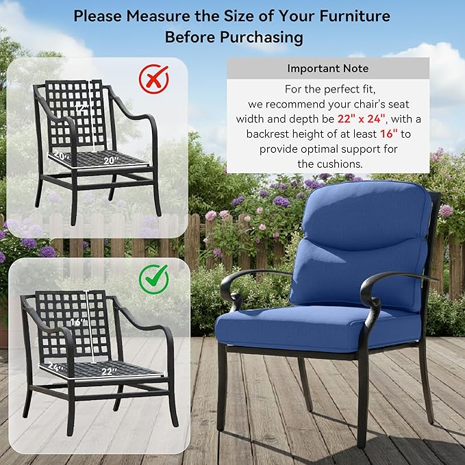 10-Piece Outdoor Patio Cushion Set - Fade & Water Resistant with Removable Olefin Cover, 22x24x4 Inch Memory Foam Cushions for Wicker Sectional Sofa – Blue/Crescent