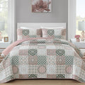 Quilt Set Queen Boho Plaid Patchwork Bedspreads Coverlet, Blush Pink | 3Pcs by Dobuyly