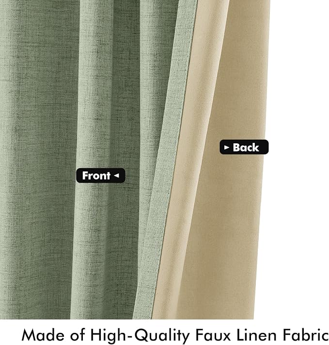 MIULEE 100% Blackout Linen Curtains 42 x 84 Inch Sage Green 2 Panels | Thermal - Image 6