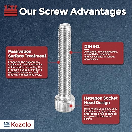 Kozelo 10pcs Socket Head Cap Screws - [M10-1.5 x 60mm] 304 Stainless Steel Allen Socket Drive for Electrical Motor 3D Printing Fan Engine Replacement Use, Silver