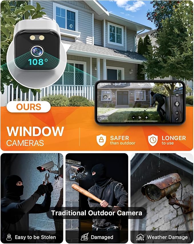 ciciglow 2K Window Camera, 2.4GHz & 5GHz WiFi Indoor Camera for Home Security, with AI Full Color Night Vision, PIR Motion Detection, Anti Glare