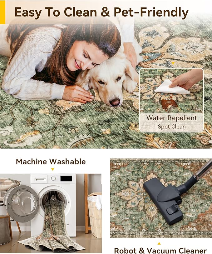 RELEANY Washable Area Rug, Square 4'x4', Brick/Brown/Green | Non-Slip, Water - Image 3