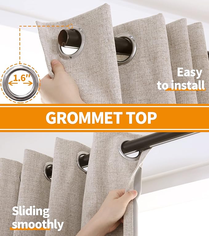 YoungsTex Extra Long Linen Blackout Curtains 96 Inch Length 2 Panels | Thermal - Image 6