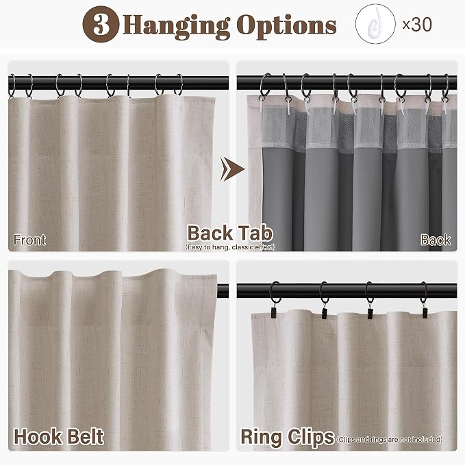 100% Blackout Linen Curtains 90 Inches Long - Image 3