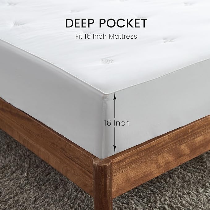 Simple&Opulence Cooling Quilted Mattress Pad – Fitted Sheet Mattress Protector Cover with Elastic Corners, Soft & Breathable, 16 Inch Deep Pocket (White,Full)