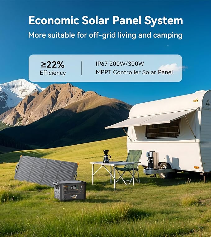 Pecron Portable Power Station F3000LFP with 3072Wh Extra Battery, 200W Solar Panel*2, 3072Wh Solar Camping Generator, 3600W Solar Generator for RV, Home Use, CPAP