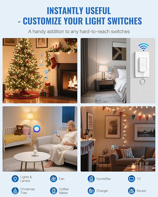 Remote Control Outlet, WILAWELS Remote Outlet Switch with Magnetic Base, Wireless On Off Power Switch for Lights, Lamps, Fan, Home Appliance, 100ft RF Range, 10A/1250W, Pre-Programmed W14RC1106