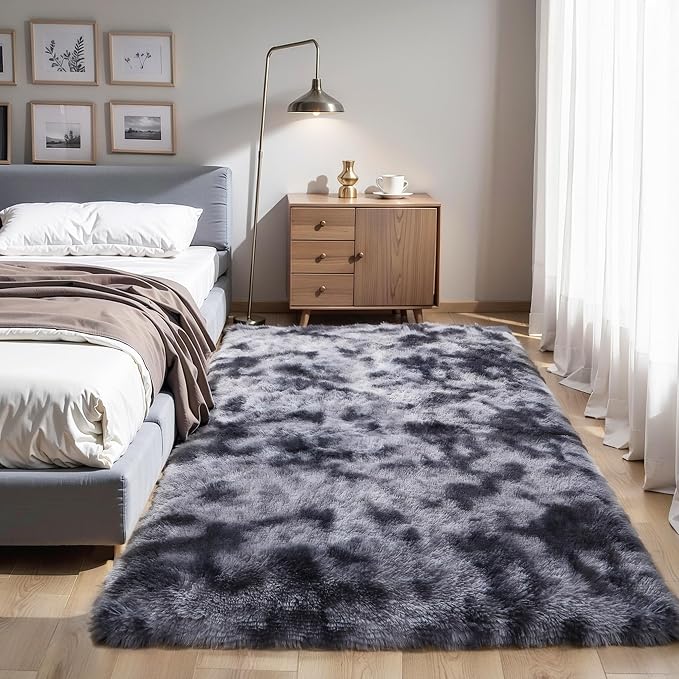 KICHOWUA 5x8 Thick Dark Grey Fluffy Shag Rug - Image 6