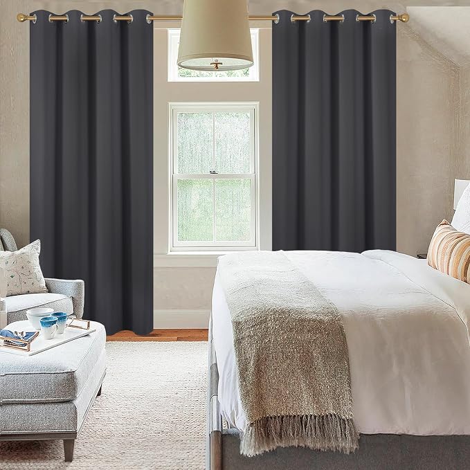 Diraysid Charcoal Grey Grommet Blackout Curtains - Image 8