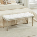 LOULENS 43.9" Linen End of Bed Bench, Vintage Bedroom Bench, Upholstered by LOULENS