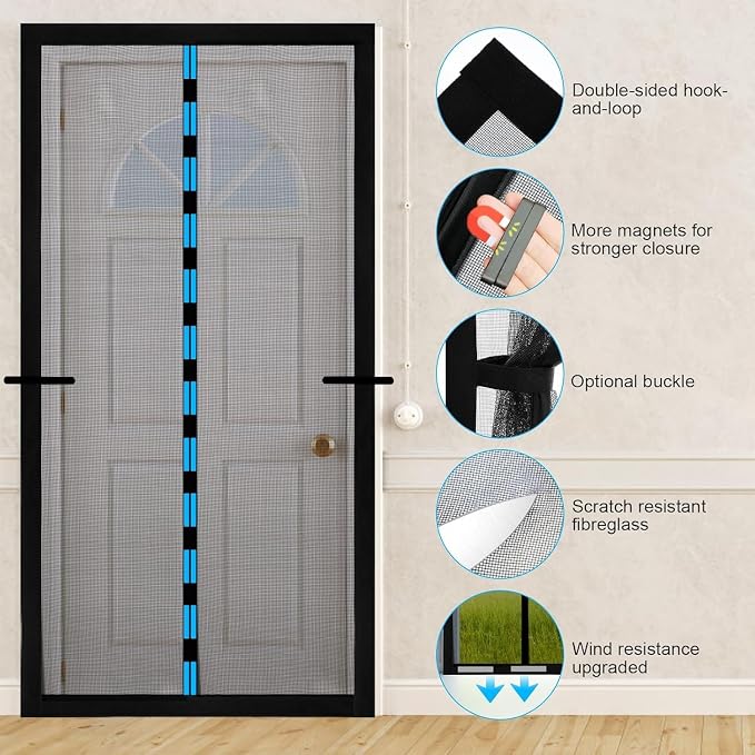 Fillis Magnet Fly Screen Door, 90x200cm Insect Protection Balcony Door - Image 3