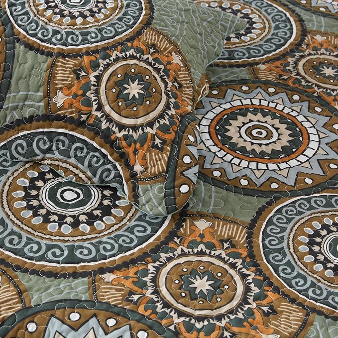3-Piece Full Queen Size Olive Green Quilt Set Lightweight Oversized Bedspread - Image 7