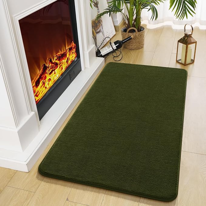 Modern Washable Runner Rugs, 2x4 Olive Green Bedroom Runner Rug | Small Area - Image 4