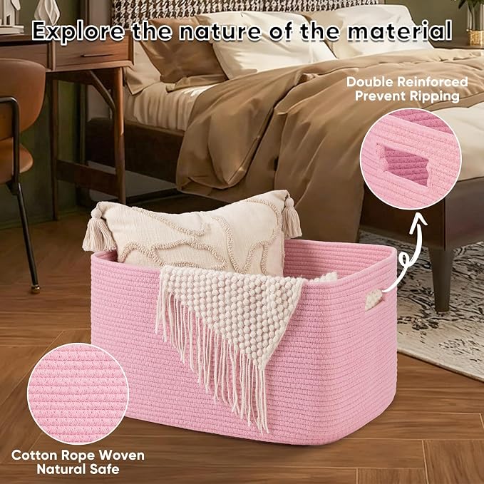 OIAHOMY 75L Blanket Basket, Woven Cotton Rope Basket - Image 5