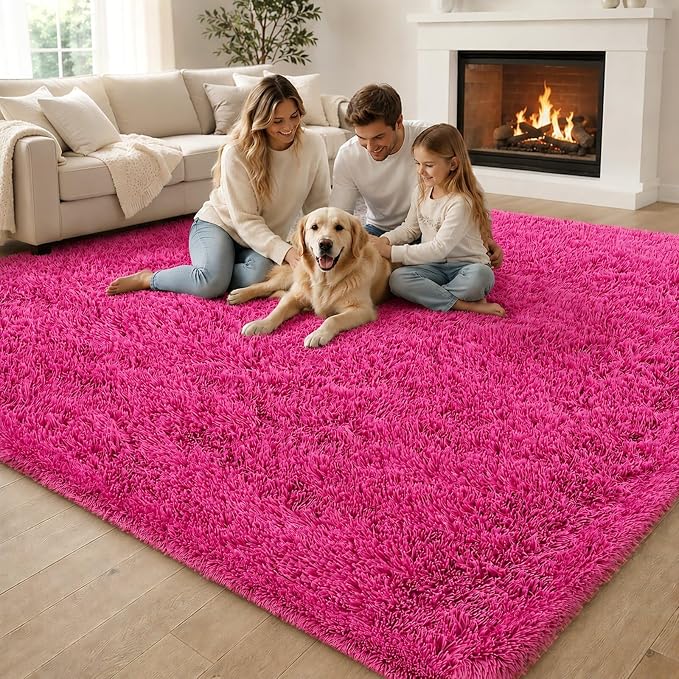 6x9 Shag Area Rug for Living Room, Hot Pink Soft Plush Fluffy Carpet | Non-Slip - Image 3