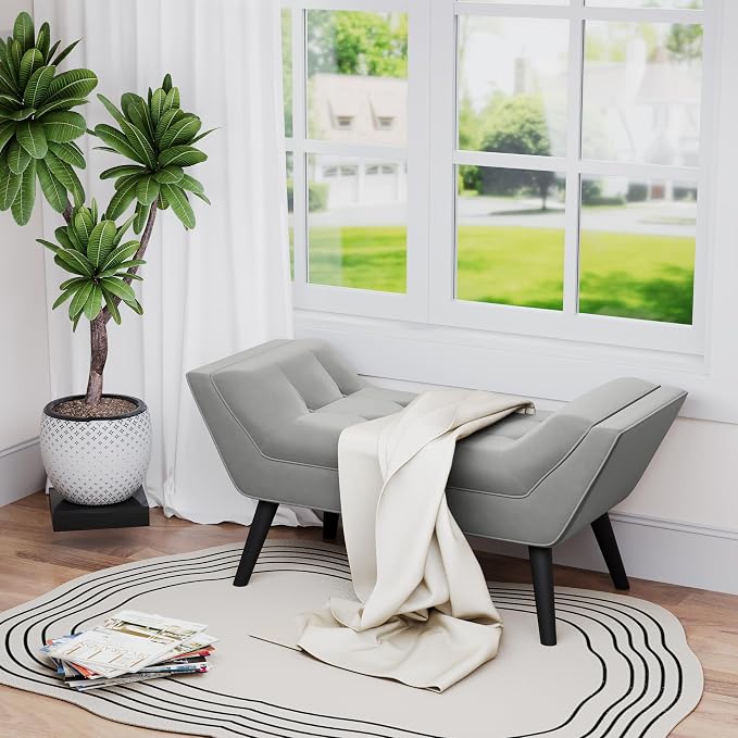 Upholstered Tufted Small Cute Bench Ottoman - Image 6