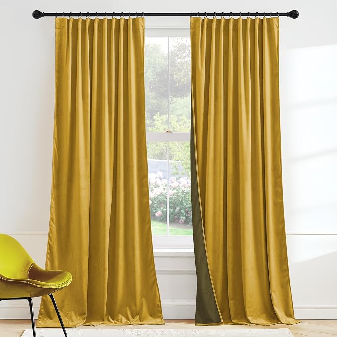 RYB HOME Mustard Yellow Velvet Curtains 72 inches by RYBHOME
