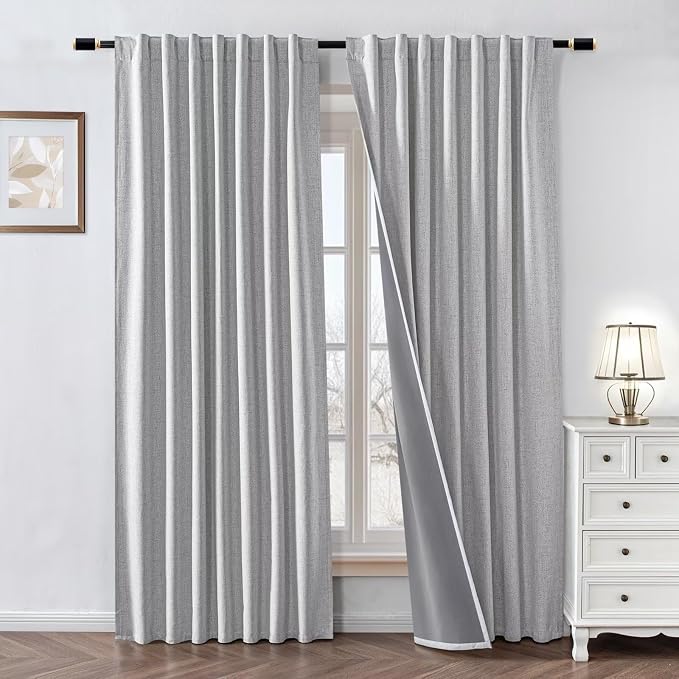 100% Blackout Curtains 84 inch Length 1 Panel Faux Linen Long Drapes by Zyvola