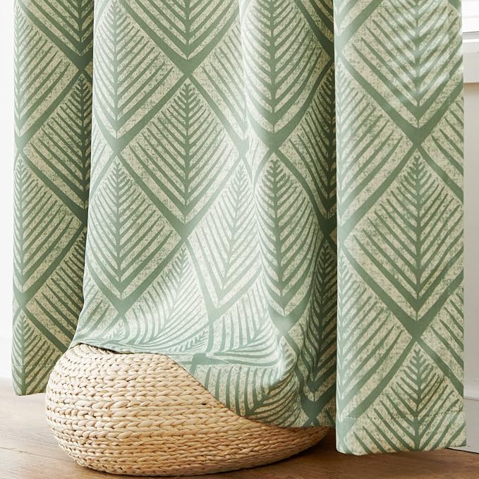 jinchan Sage Green Blackout Curtains Geometric Grommet 84 inch 2 Panels | Room - Image 6