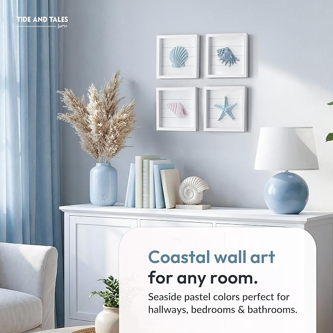Tide and Tales 3D Coastal Wall Art, Beach Wall Decor, Framed Set of 4 | 7" x 7" - Image 6