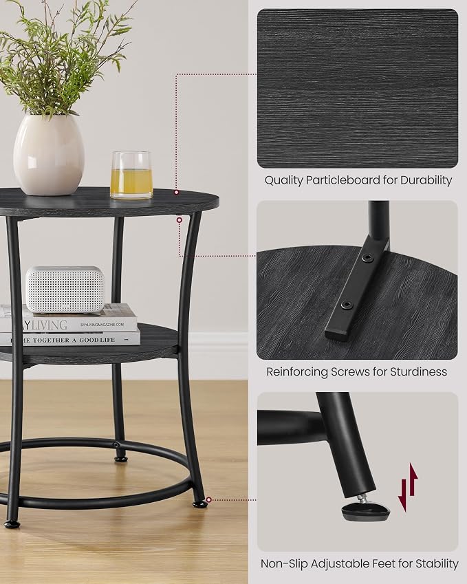 VASAGLE 21.7-Inch Round Side Table, 2-Tier End Table | Nightstand - Image 5